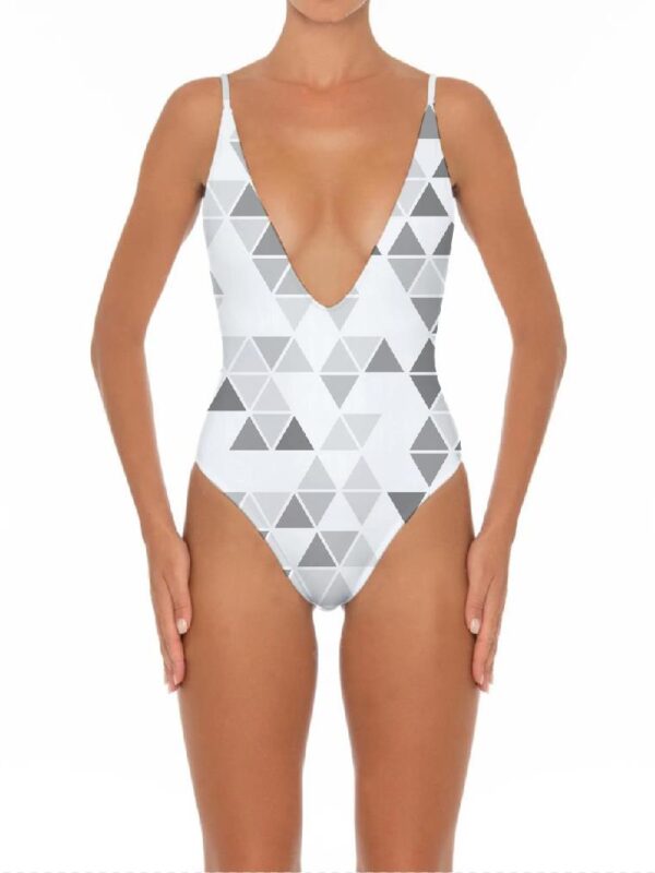 Full Print One Piece Swimsuit For Women Sexy V Neck Beachwear