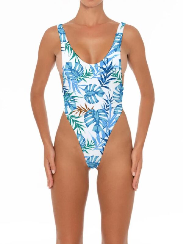 Blue Floral Full Printing One Piece Bikini