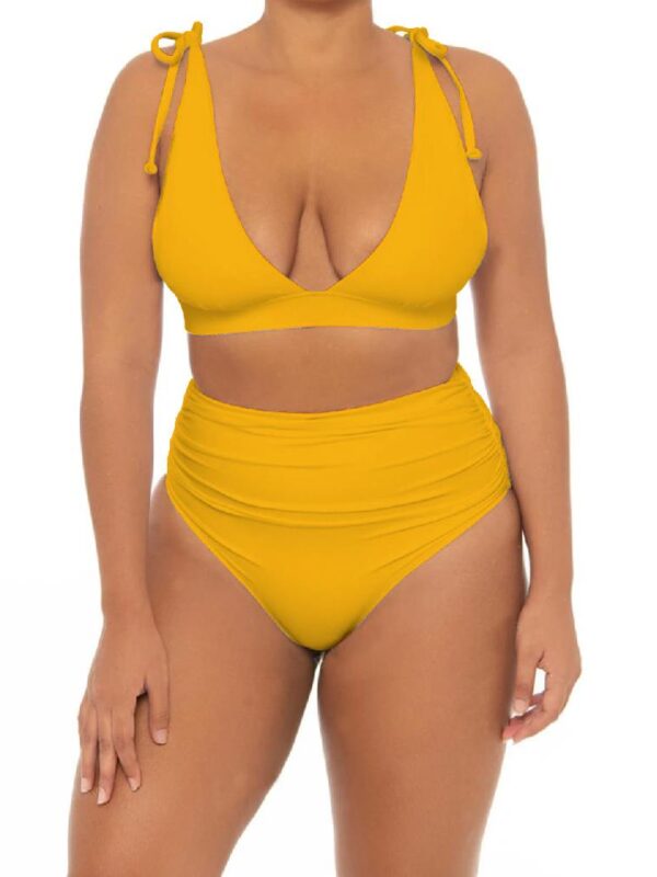 Plus High Waist V Neck Yellow Bikini