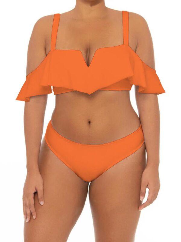 Plus Orange Ruffle Trim Bathing Suit