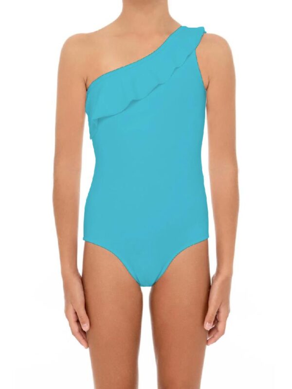 01 One Shoulder Girls Ruffle Trim Bikini