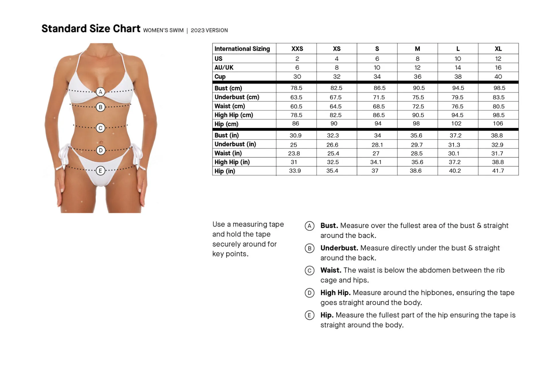 Womens Swim Size Chart