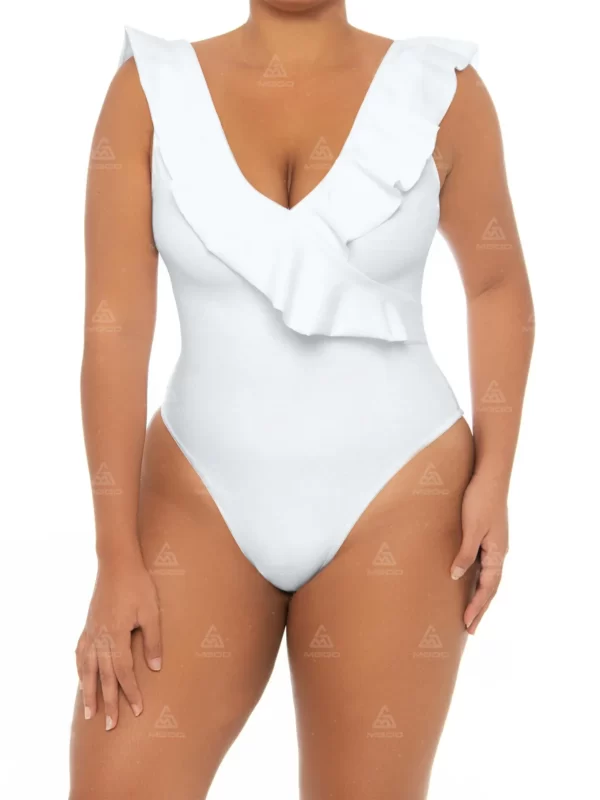 PLUS08 Deep V Ruffle Design U-Shaped Backless One-Piece Swimsuit Plus Size Swimsuit 01