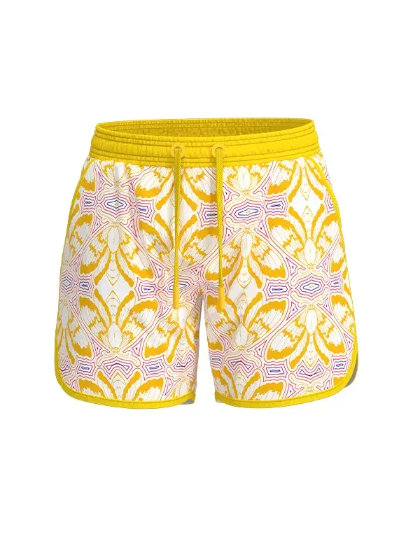 MS32 men's yellow floral print simple waistband elastic beach pants